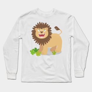 Cute lion roaring cartoon kids illustration Long Sleeve T-Shirt